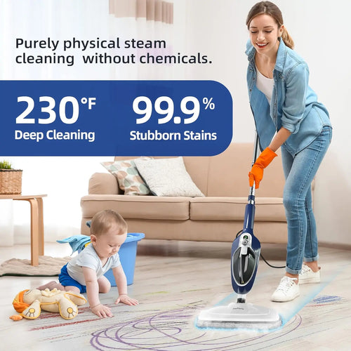 10-in-1 Steam Mop and Handheld Cleaner for All Floors with 11 Accessories, Blue