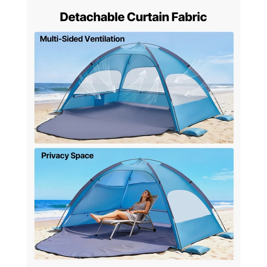 Beach Tent Sun Shelter for 4 Person UPF 50+ Protection Portable Sun Shade Canopy with Carrying Bag Sand Pockets Lightweight and