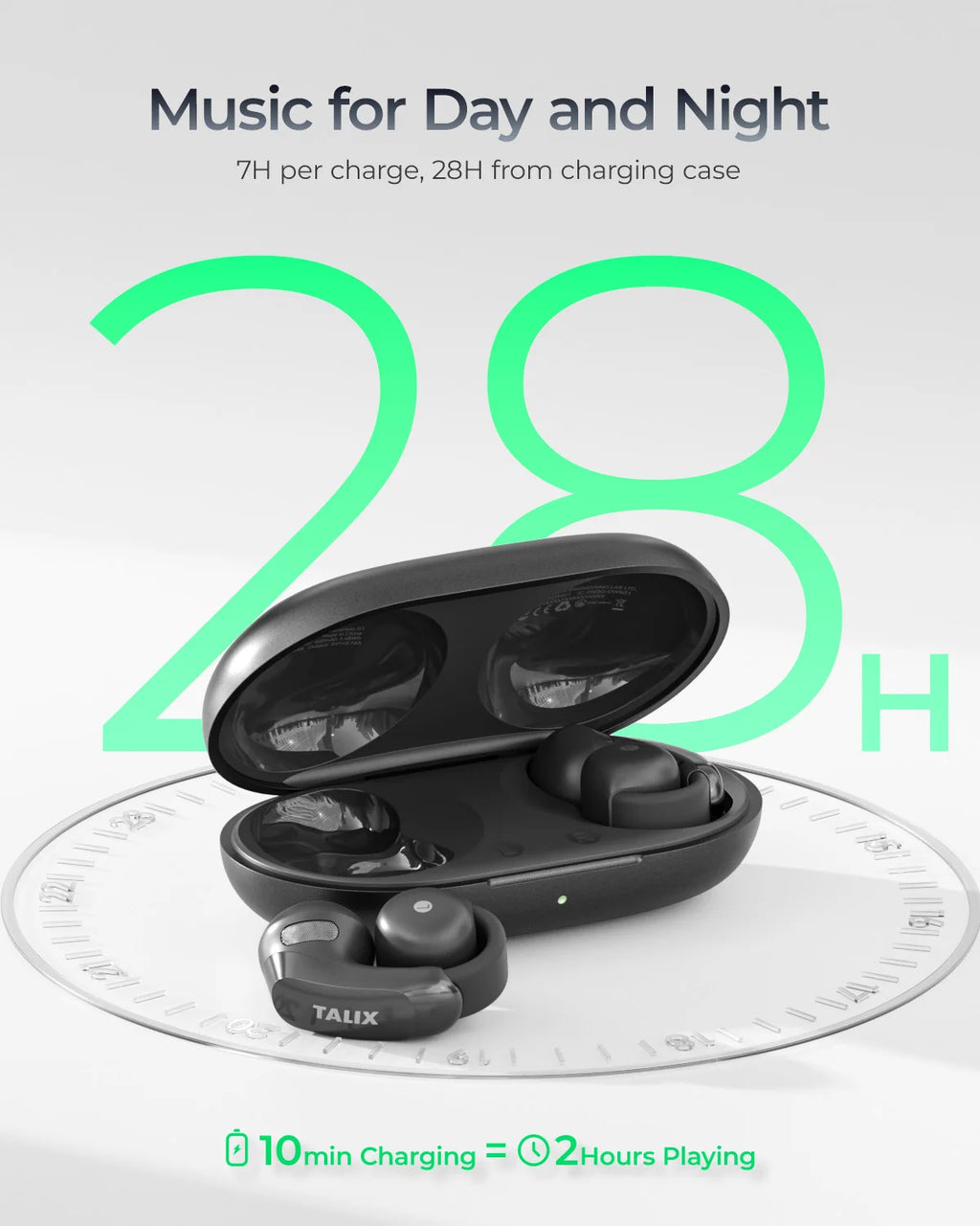 TALIX AuraHalo G1 Clip-On Earbuds 5.3 Bluetooth Wireless Open-Ear Earbuds Noise Cancelling Ultra-Light 4 Mics Immersive Sound
