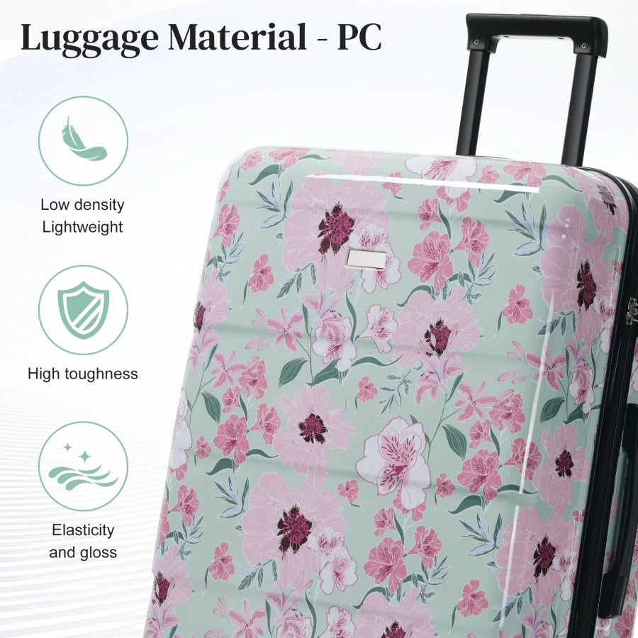 Luggage Sets for Travel: PC Material, Black, Lightweight Durable Hardside 5-Piece Set with Spinner Wheels and TSA Lock