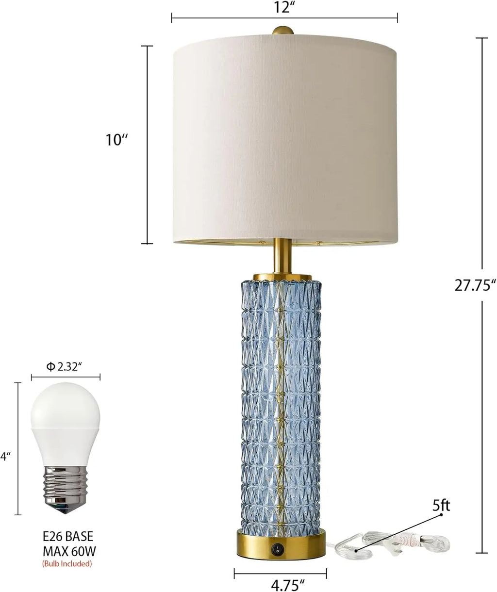 Set of 2 Blue Modern Table Lamps with LED Night Light, USB Ports for Living Room and Bedroom (Bulbs Included)