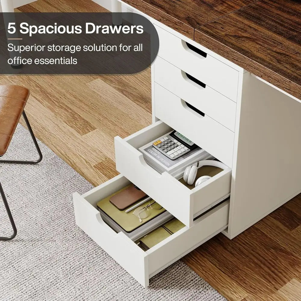 5 Drawers, 78.7 Long Double Office Desk, Modern Simple Double Computer Desk Study Writing Table Workstation for Home Office (Bro