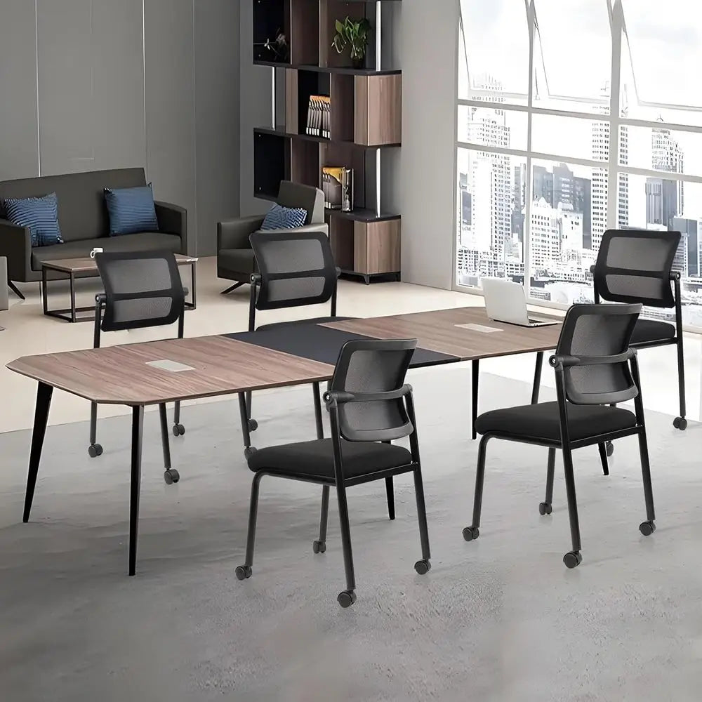 Adjustable Mesh Backrest Stacking Office Chair with Wheels, Ergonomic Lumbar Support, Leather Seat Cushion for Conference, Lobby