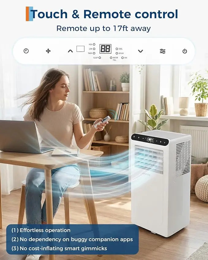 8000 BTU Portable Air Conditioner, Quiet 3-in-1 Indoor AC Combining Cooling, Dehumidification, 24H Timer,Complete Window Kit