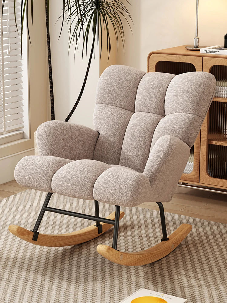 Rocking Chair Leisure Chair, High-Back Armchair with Padded Seat, Velvet Fabric, Solid Wood, Soft-Covered Rocking Chair for Office
