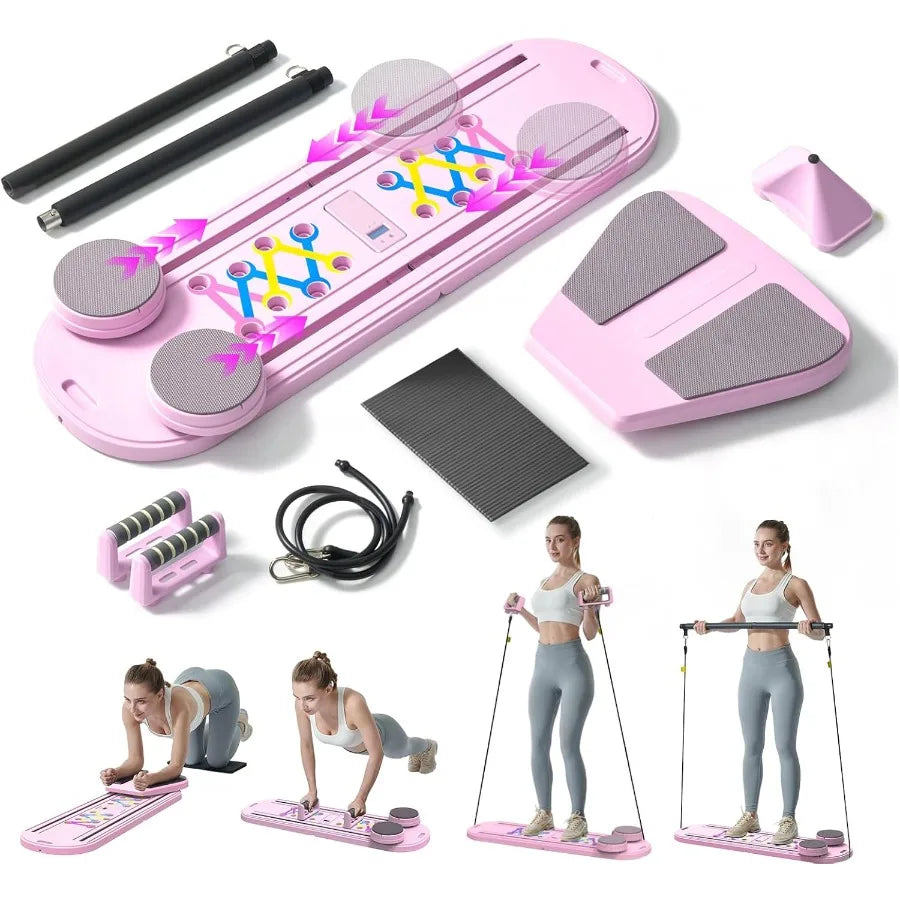 Pilates Board Foldable Reformer Training Set 6in1 Versatile Kit with AutoRebound Ab Roller Home Core Workout Equipment Tone You