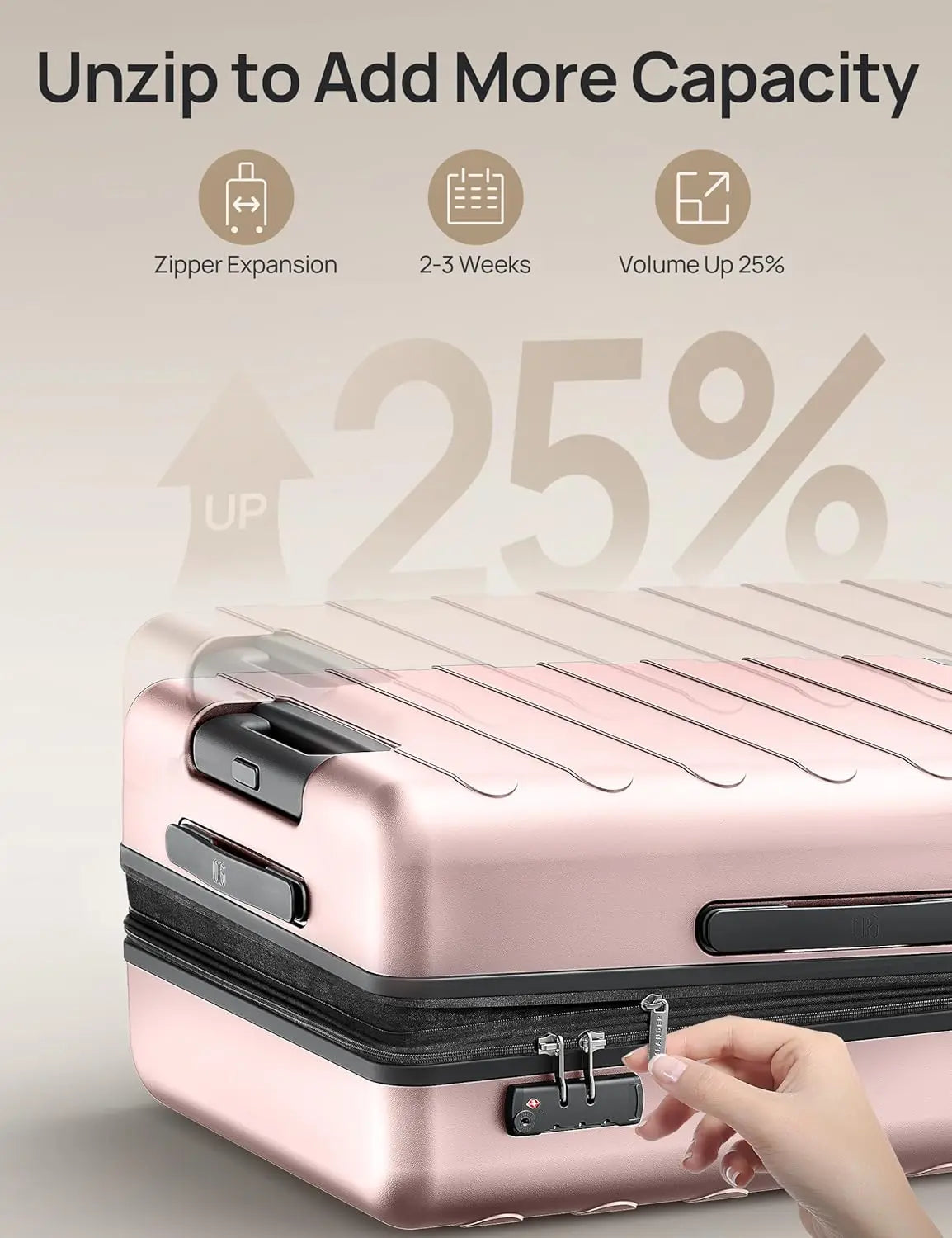 24 Inch Expandable Hard Shell PC Suitcase with Smooth Spinner Wheels, Lightweight Travel Luggage TSA Approved in Pink