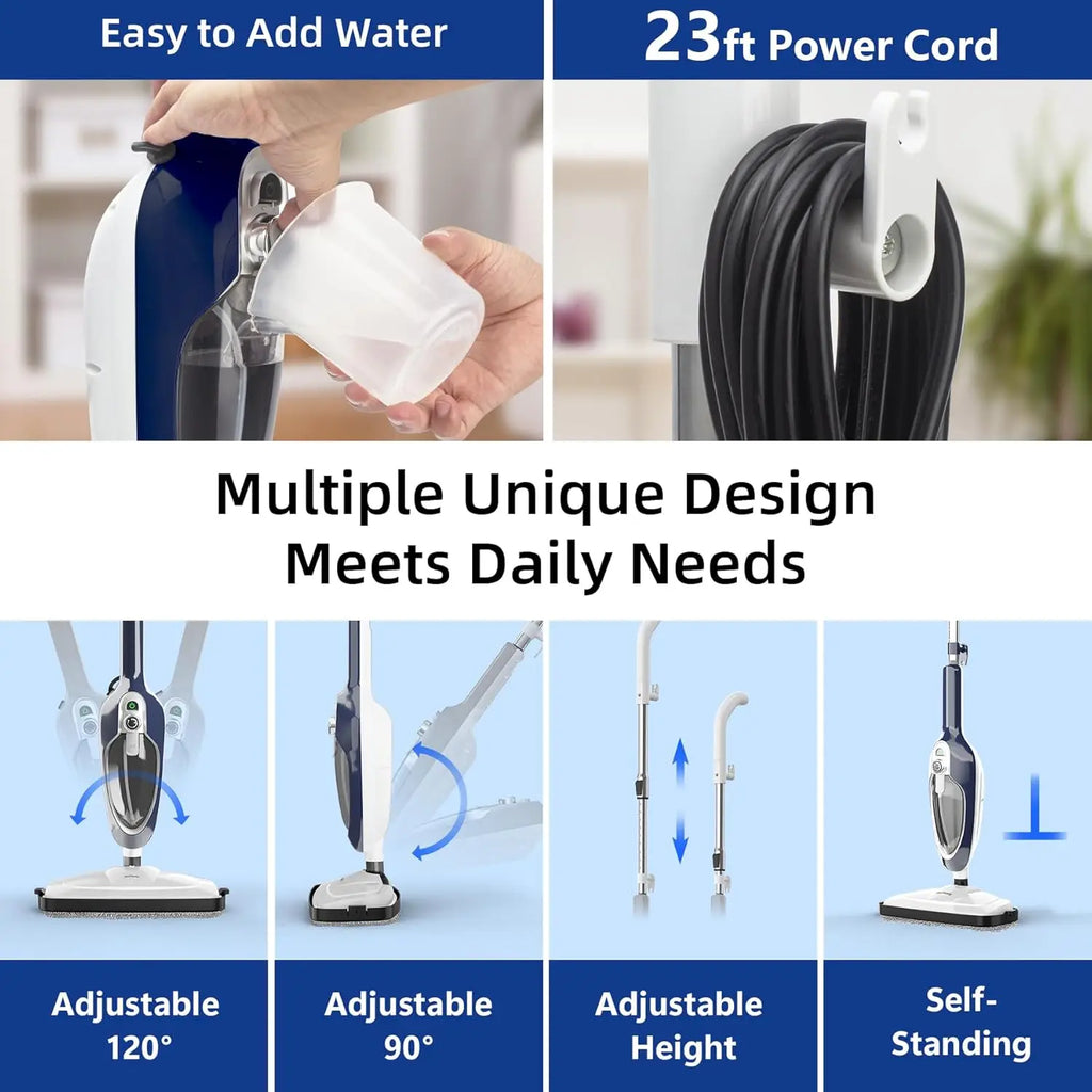 10-in-1 Steam Mop and Handheld Cleaner for All Floors with 11 Accessories, Blue