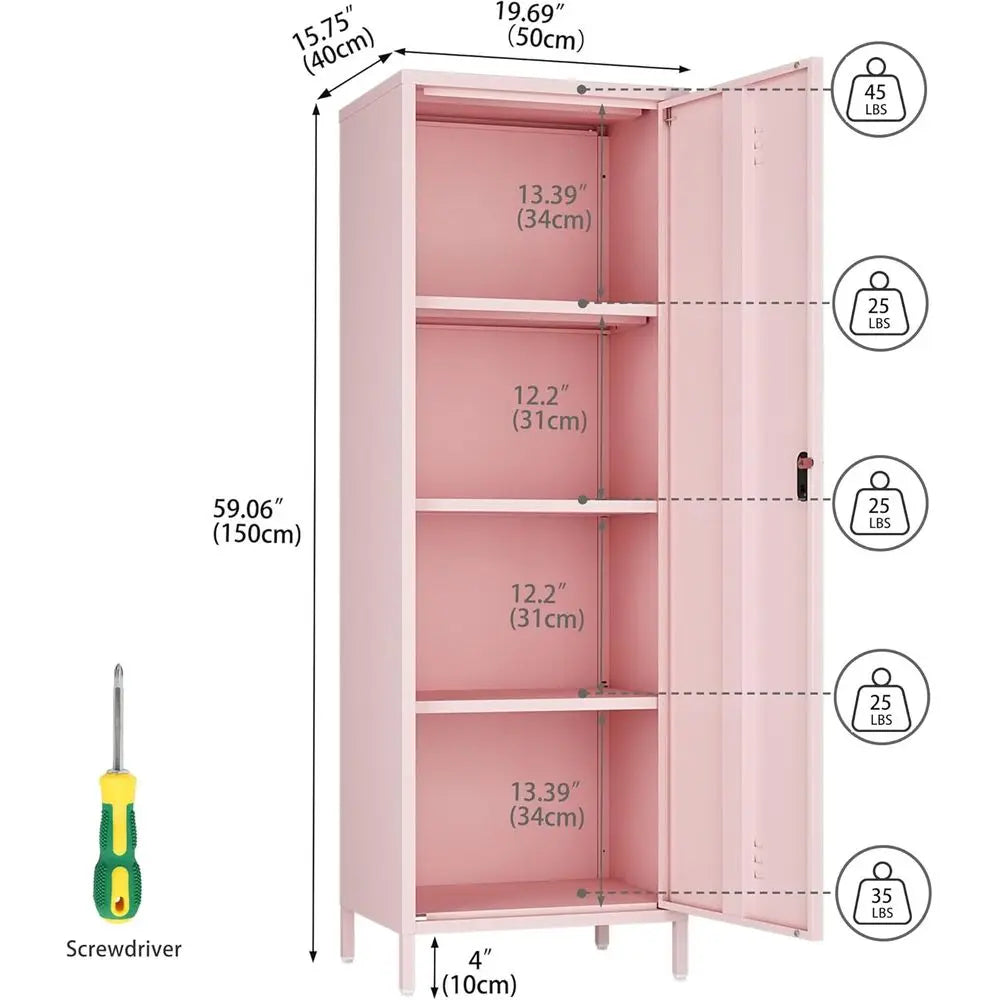 3-Shelf Steel Locker Cabinet, 59.06 Tall for Home, School, Office (Pink)