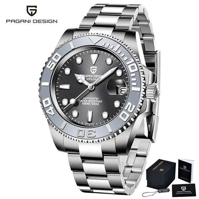 PAGANI DESIGN Classic Luxury Mens Watch Ceramic Ring Mechanical Wristwatch Stainless Steel Waterproof Automatic Watches Men Gift