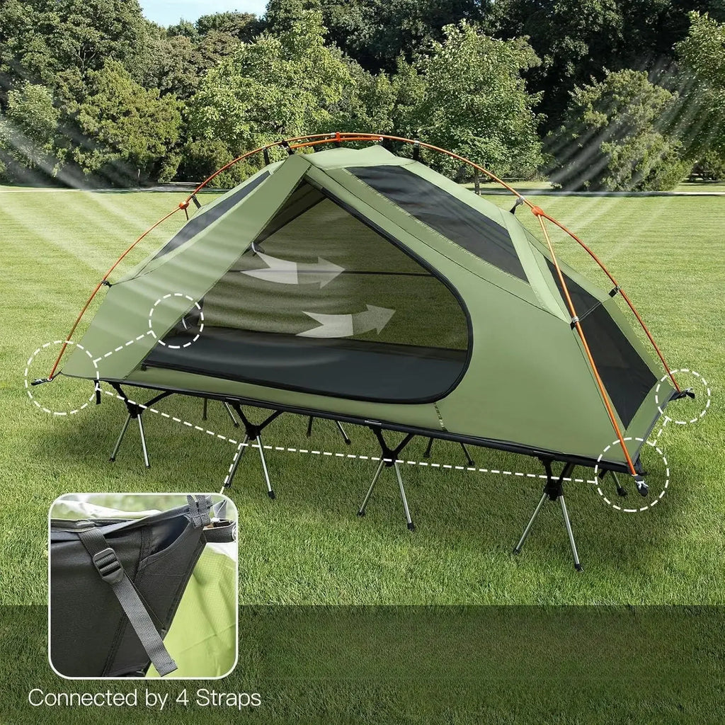 wCamping Cot Tent - Waterproof 1-Person Off-Ground Combo Cot Bed for Adults Portable Easy Set-up Tent Outdoor Shower