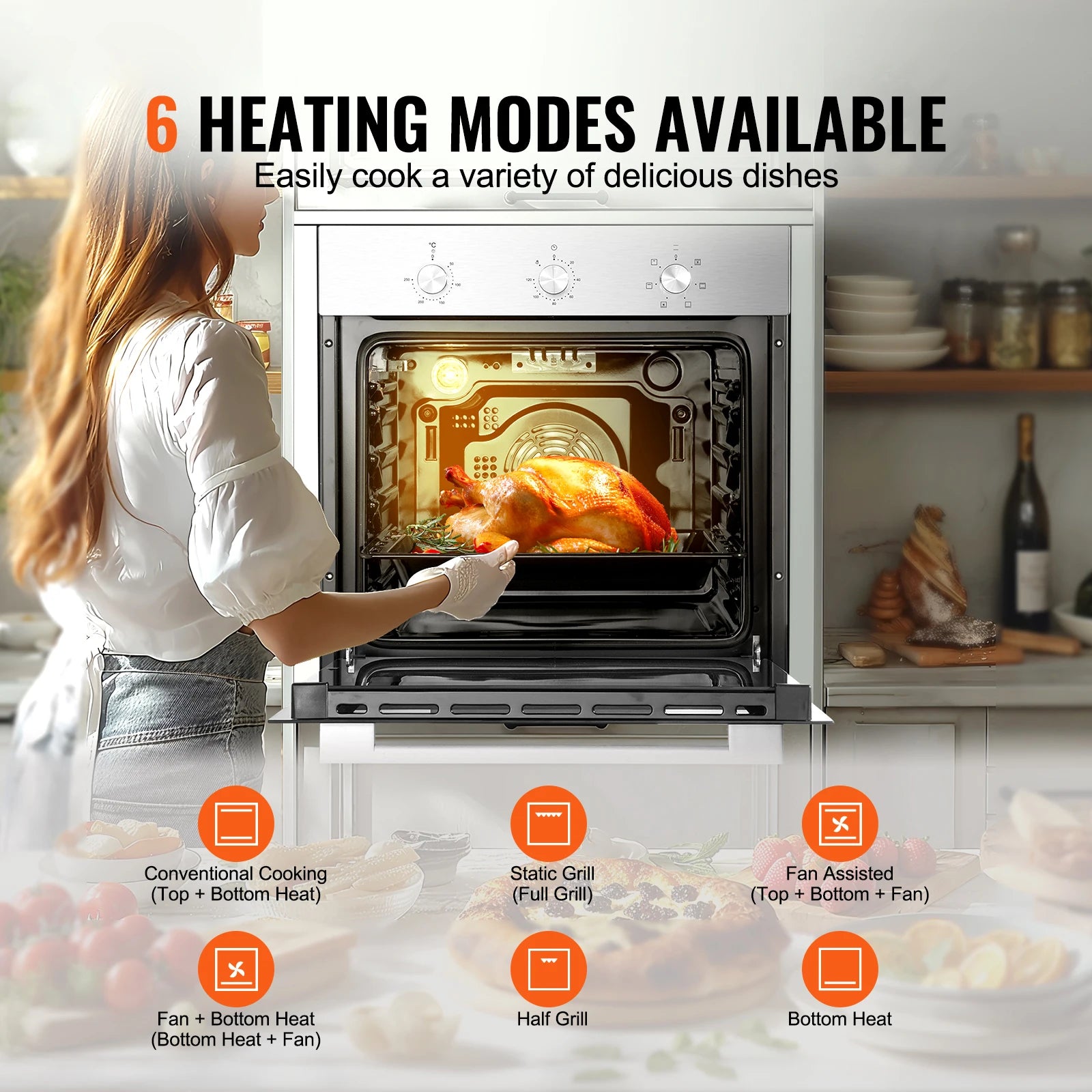SucceBuy Single Wall Oven 24" Electric Built-in Wall Oven 2.68 Cu.Ft Electric Wall Ovens with Timer Electric Oven for Kitchen