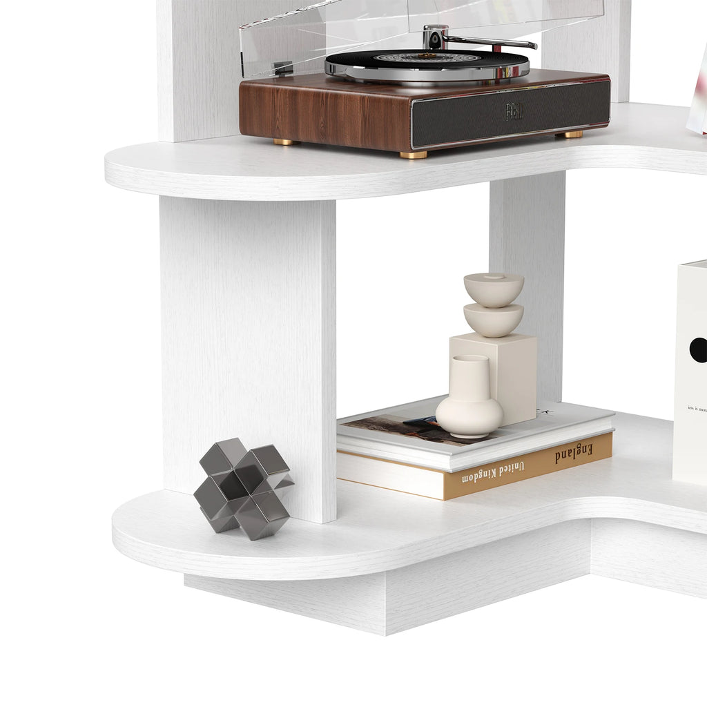 Farini Corner Bookshelf – White, Space-Saving Storage Shelf for Living Room & Home Office