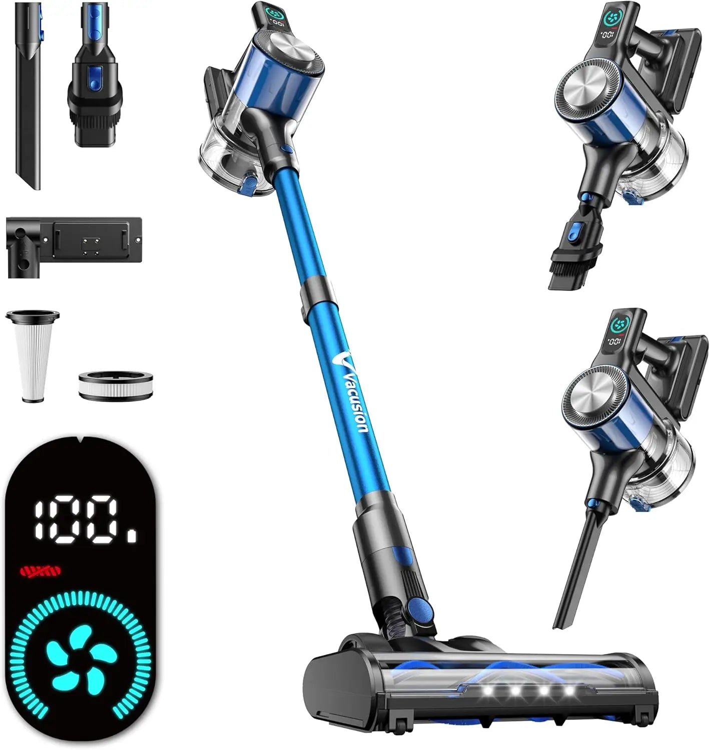 8-in-1 Cordless Stick Vacuum Cleaner with 3 Suction Modes, 45mins Runtime, Rechargeable for Home Pet Hair Carpet Hard Floor