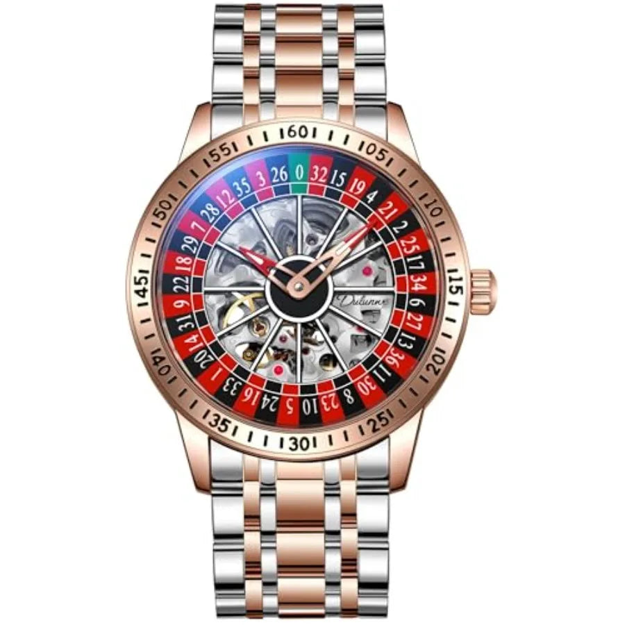 Roulette Wheel Men's Watches Automatic Mechanical Watch for Men Swinging Rotary Dial Design Hollow Skeleton Watches Stainless S
