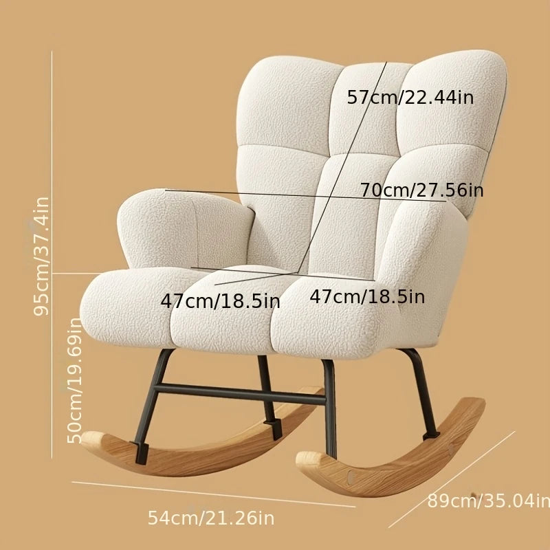 Rocking Chair Leisure Chair, High-Back Armchair with Padded Seat, Velvet Fabric, Solid Wood, Soft-Covered Rocking Chair for Office