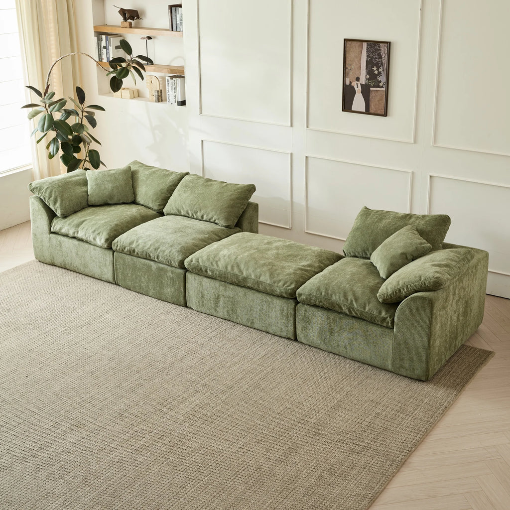 109" Modern Cloud L-Shaped 3-Seater Oversized Deep Seat Chenille Fabric Sofa green Modular Sectional with Ottoman