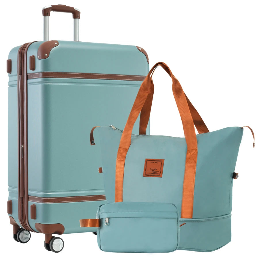 Hardshell luggage sets for travel, polycarbonate, green, lightweight with double spinner wheels and TSA lock