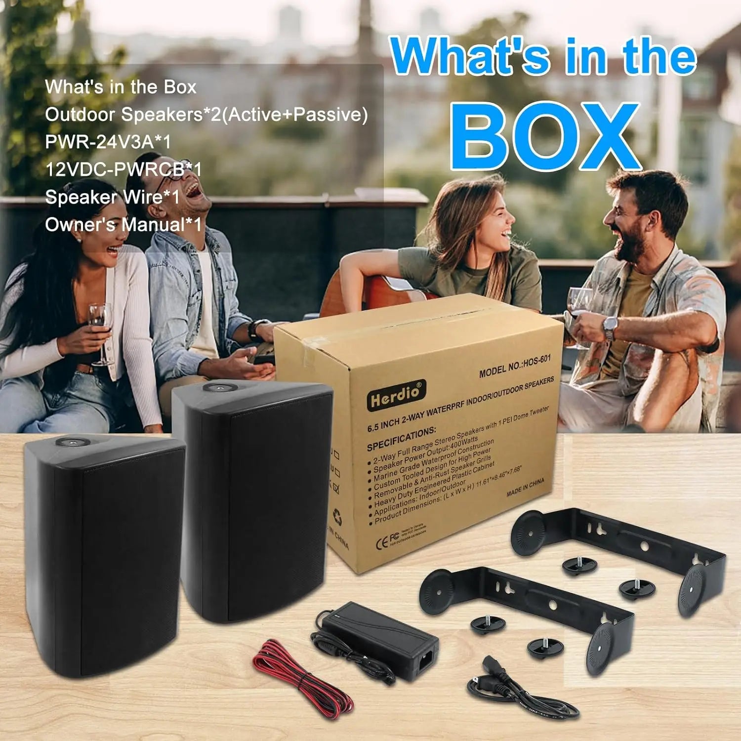 Herdio 6.5 Inch Outdoor Bluetooth Speaker 400W Waterproof Weather Resistant for Patio Garage Home Indoor Outdoor