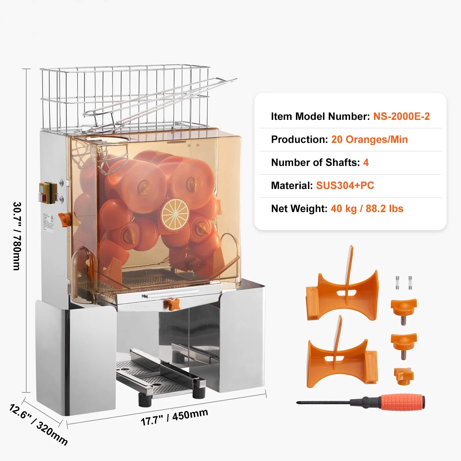 SucceBuy Commercial Orange Juicer Machine Automatic Juice Extractor Stainless Steel Orange Squeezer  with Pull-Out Filter Box﻿