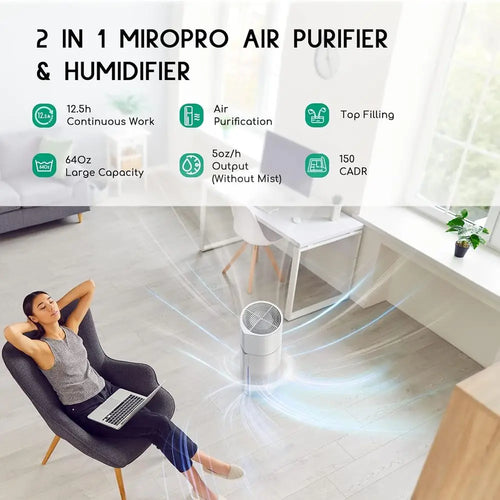2-in-1 Air Purifier with 3-Stage Filters for Home Allergies, Pets, Hair, Smoke, Odors, Auto Shut-Off, Quiet Operation, 7-Color L