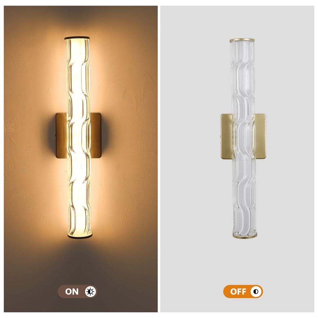 2 pack Modern Ribbed LED Wall Sconce, 360-Degree Full Lighting LED Wall Light with 3 Color Temperatures & Dimmable Function