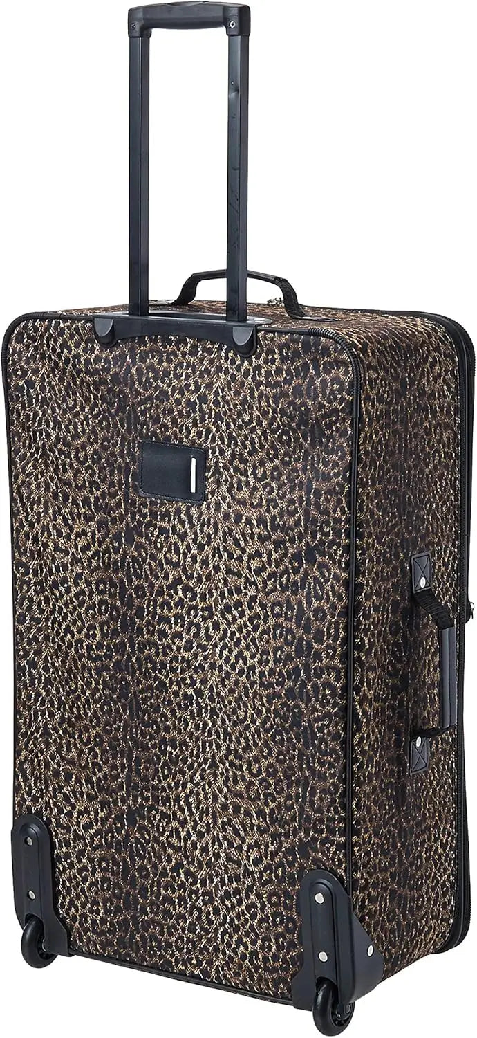 Leopard Print 4-Piece Softside Luggage Set with Aluminum Handle, Sizes 14/19/24/28 Inches for Travel