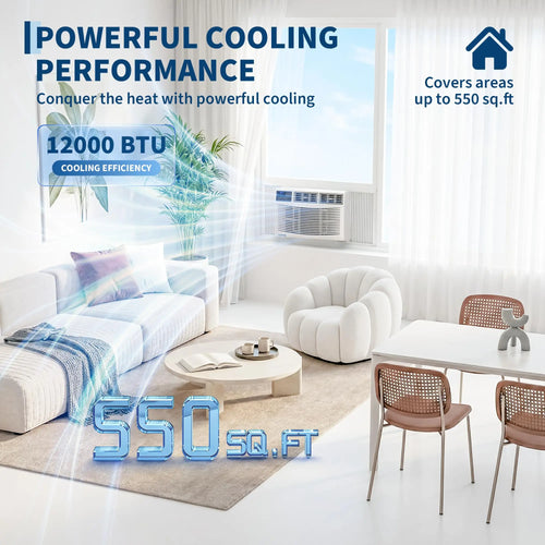 12000 BTU Window Air Conditioner Cools 550 Sq Ft, Quiet AC Unit With Remote, Auto-Cool & Energy Saving For Bedroom Office