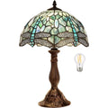 Vintage 18'' Stained Glass Table Lamp for Bedroom or Living Room, Includes LED Bulb (2700K E26)