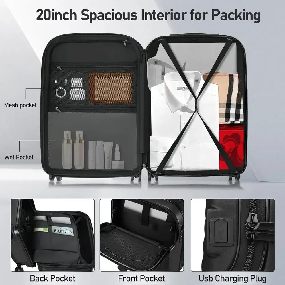 4-Piece Suitcase Set with Wheels, ABS Shell, TSA Lock, Spinner Luggage (20/24/28 inch, Black)