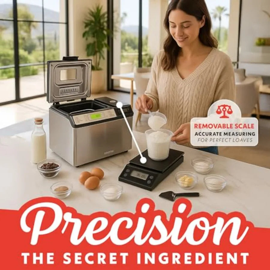 Bread Maker 2 LB Loaf Capacity with 13 Presets Jam Mode Automatic Ingredient Dispenser Customizable Crust Options Keep Warm Del