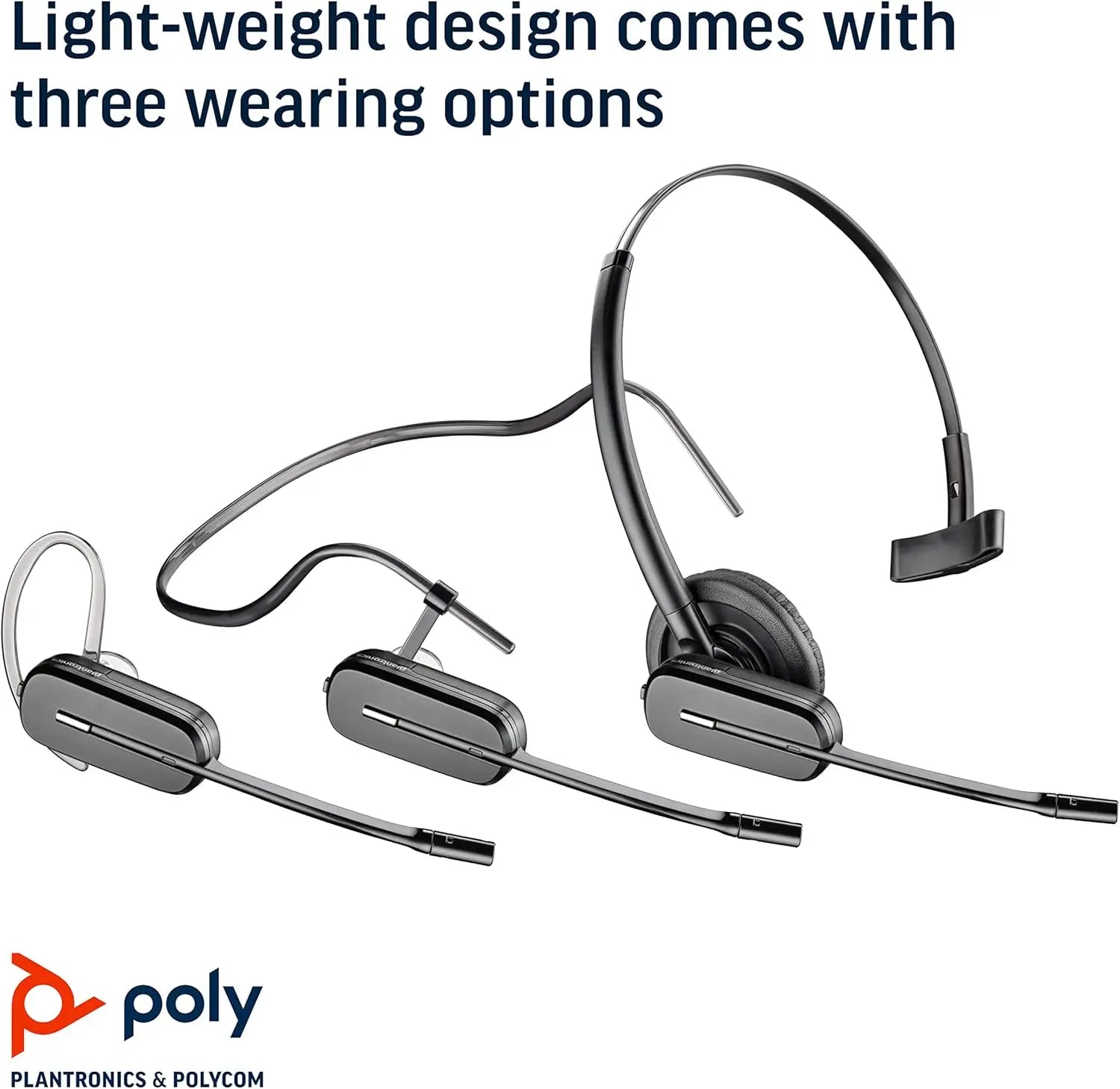 Wireless DECT Headset with Noise Canceling Microphone, Single Ear Convertible Design for Desk Phones, Up to 7 Hours Talk Time