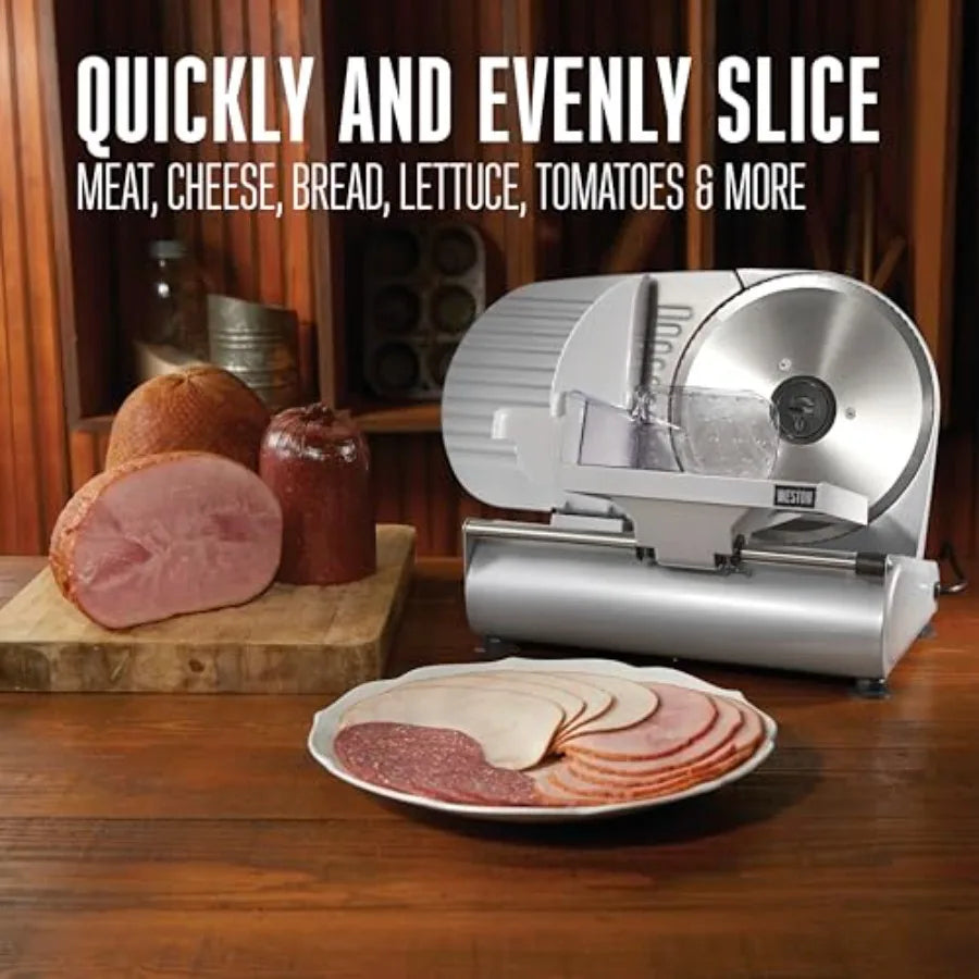 Electric Meat Cutting Machine for Deli Food Slicing Adjustable Thickness Non-Slip Suction Feet Removable 9 Stainless Steel Blad