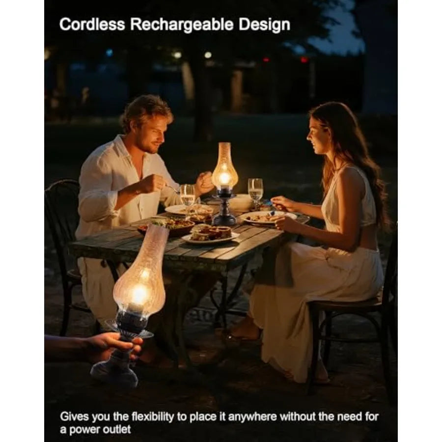 Vintage Rechargeable Cordless Table Lamp with Dimmer and Touch Control, Small Battery Powered Lights, Amber Hand-Blown Glass Re