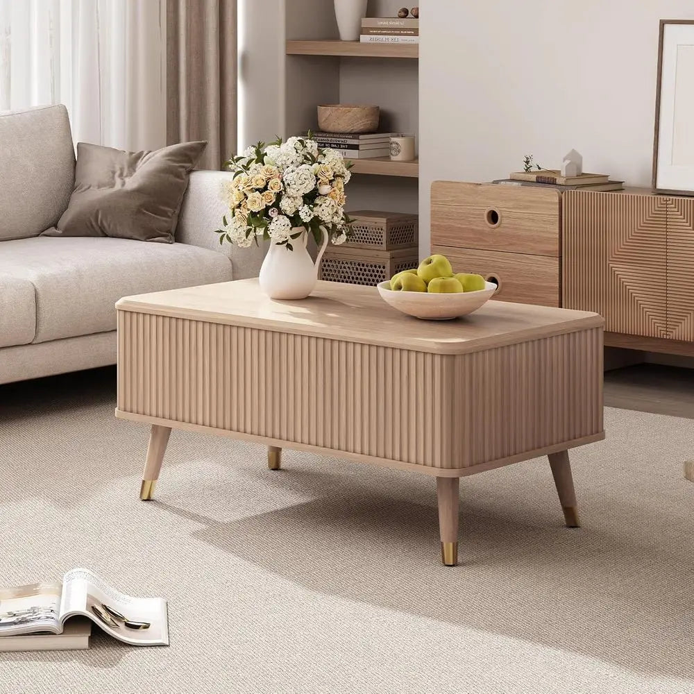 Lit Top Coee Table with Storage, Century ern Coee Table with Solid Wood Legs, 38" Minimalist luted Center Table or Living Room,