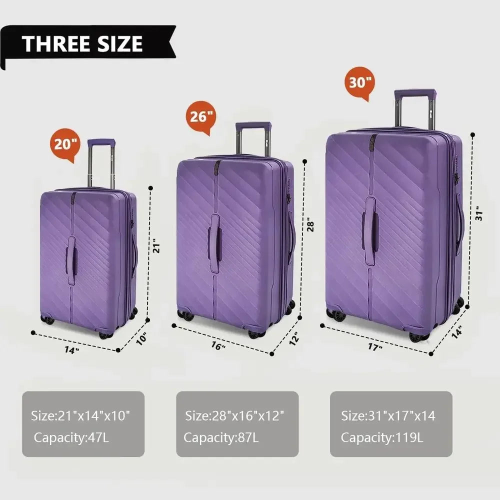 3-Piece Luggage Set: 20/26/30 inches, TSA-Approved Lock, Large Spinner Wheels, Unisex Travel Suitcase
