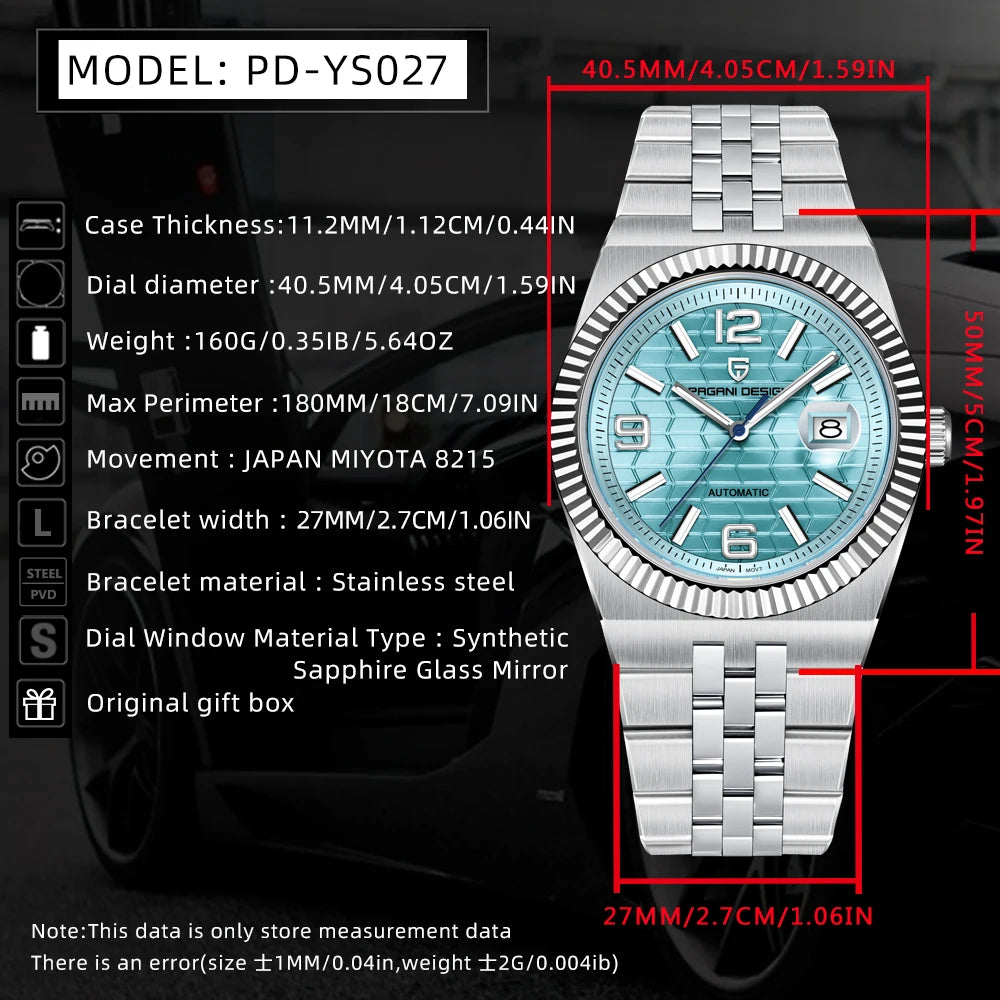 PAGANI DEISGN 2025 New Mens Watches Miyota 8215 Automatic Mechanical Wristwatches Stainless Steel Watch 10Bar Relogio Masculino