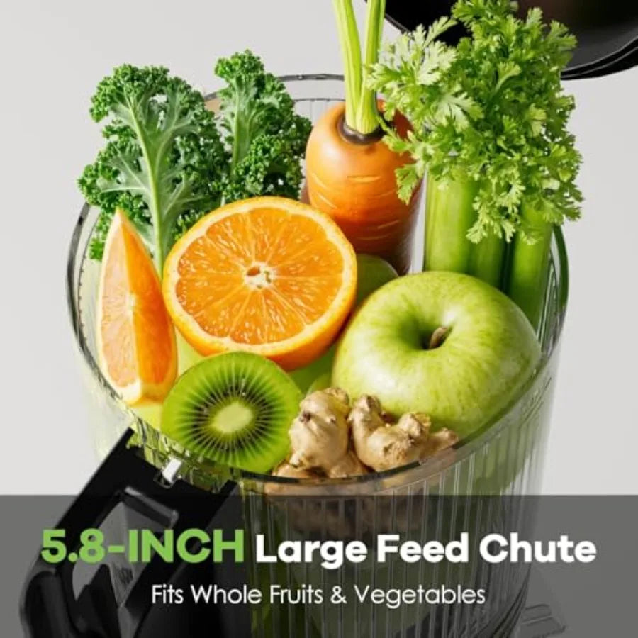 Cold Press Juicer 5.8 Wide Feed Chute Juice Extractor Machine with 400W High Juice Yield Slow Masticating Juicer for Whole Vege