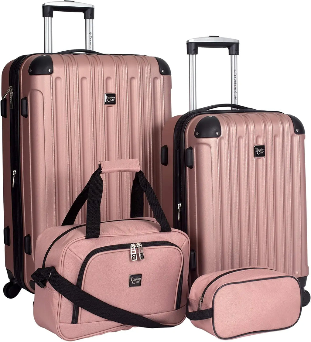 Rose Gold Hardside 4-Piece Luggage Set for Travelers, Durable Lightweight Spinner Suitcases with TSA Lock