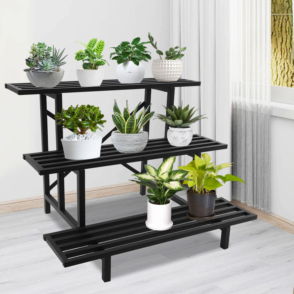 3 Tier Plant Stand, Metal Plant Rack Shelf, Indoor Outdoor Flower Pot Display Holder for Home Garden Decor
