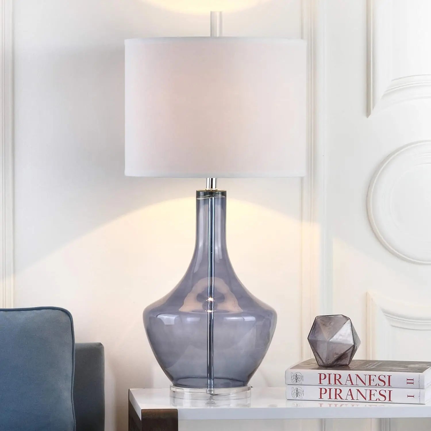 Mercury Light Blue Glass 35-inch LED Table Lamp for Bedroom, Living Room, Home Office Desk Nightstand