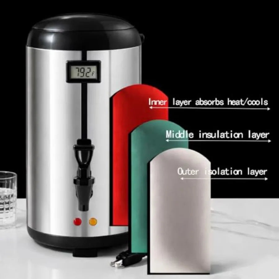 Electric Hot Drink Dispenser with Temperature Display 304 Stainless Steel Heating Plate 12L 3.2 Gallon Heated Beverage Dispense