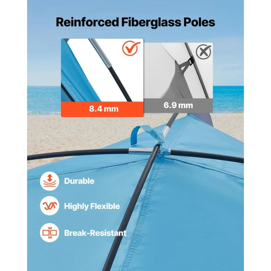 Beach Tent Sun Shelter for 4 Person UPF 50+ Protection Portable Sun Shade Canopy with Carrying Bag Sand Pockets Lightweight and