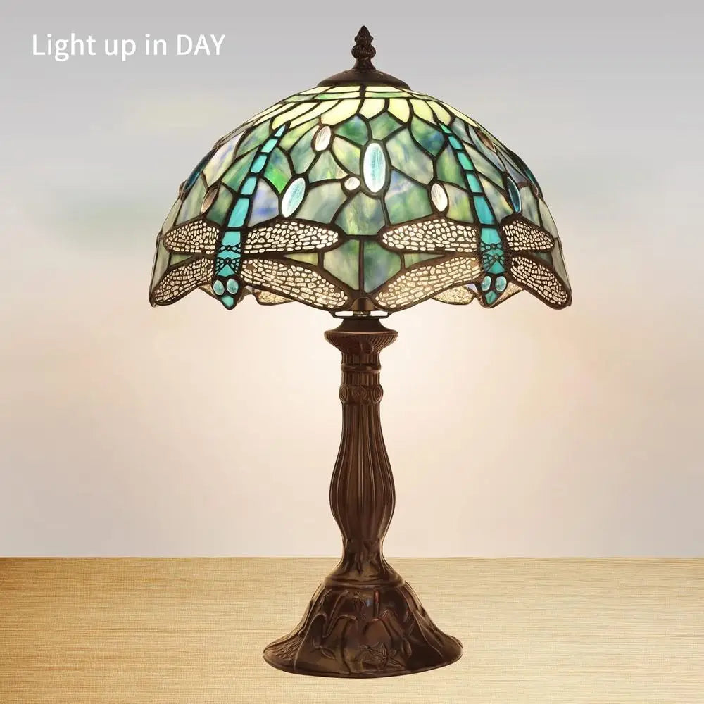 Vintage 18'' Stained Glass Table Lamp for Bedroom or Living Room, Includes LED Bulb (2700K E26)