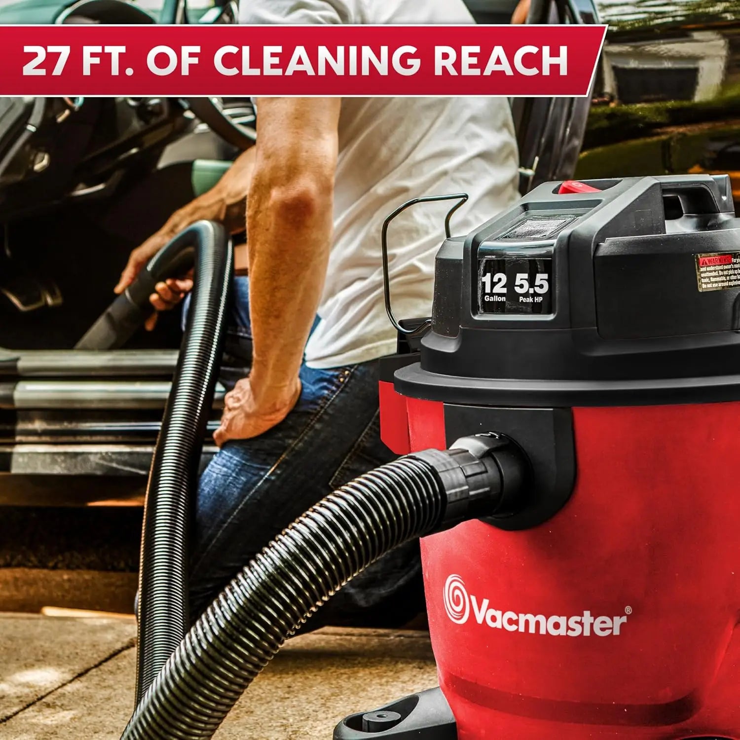 12-Gallon Heavy-Duty Wet/Dry Vacuum with 5.5 HP Motor, 9 Accessories & 27-Foot Reach