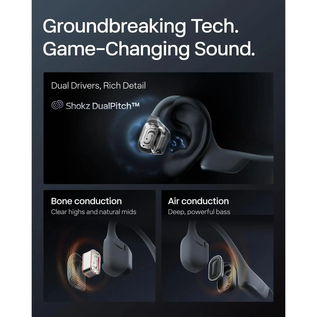 H-New OpenRun Pro 2 - Open-Ear, Bone Conduction Sport Headphones - with Reflective Strip - Sweat Resistant, Workout Headphones