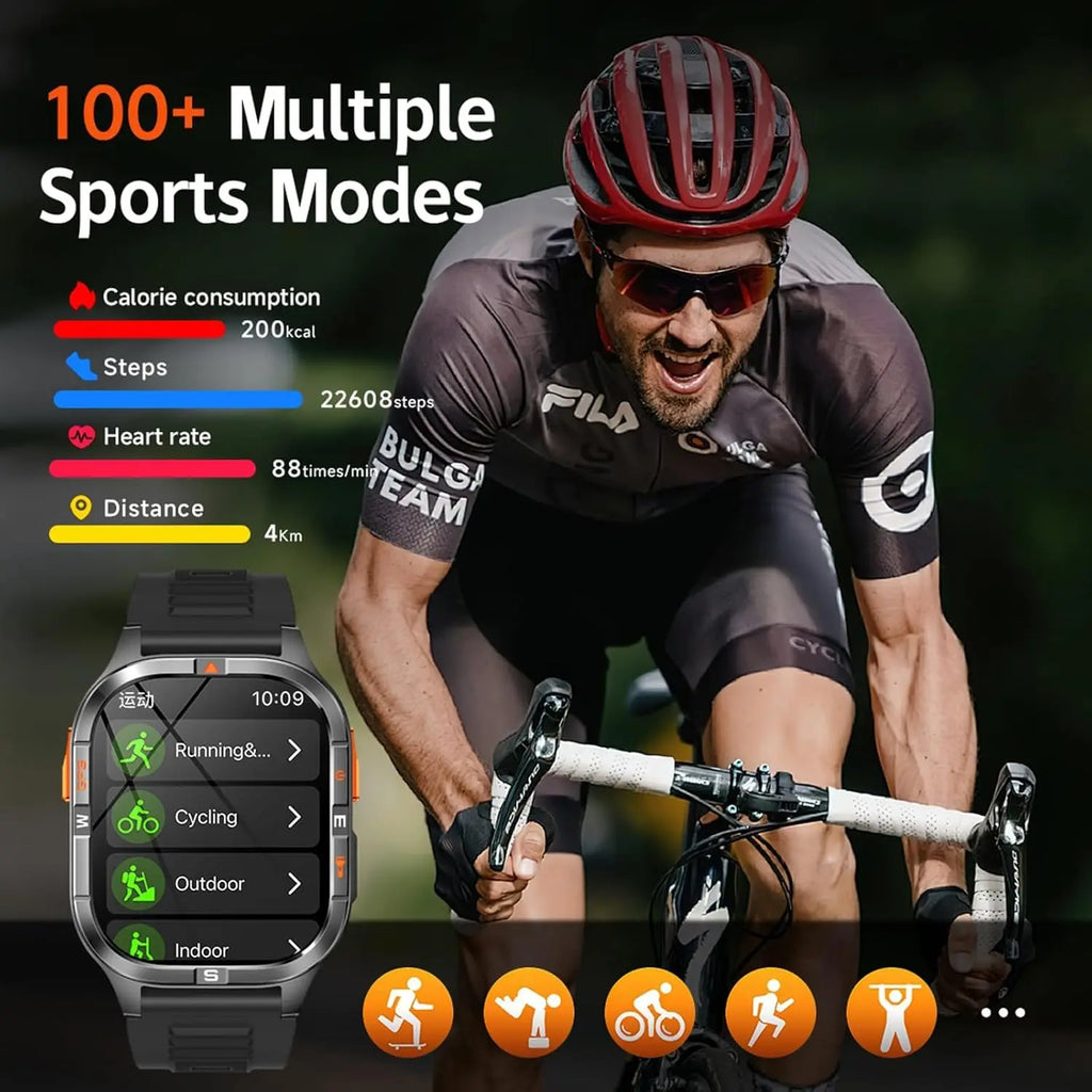 Military GPS Smart Watch with Compass, Altitude, Flashlight, HD Screen, Voice Assistant, Bluetooth Calling for Android iOS