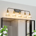 40" Modern 5-Light Vanity Wall Sconce Black and Gold Bathroom Light Fixture with Clear Glass Shades,Wall Mounted Lamp(No Bulb)