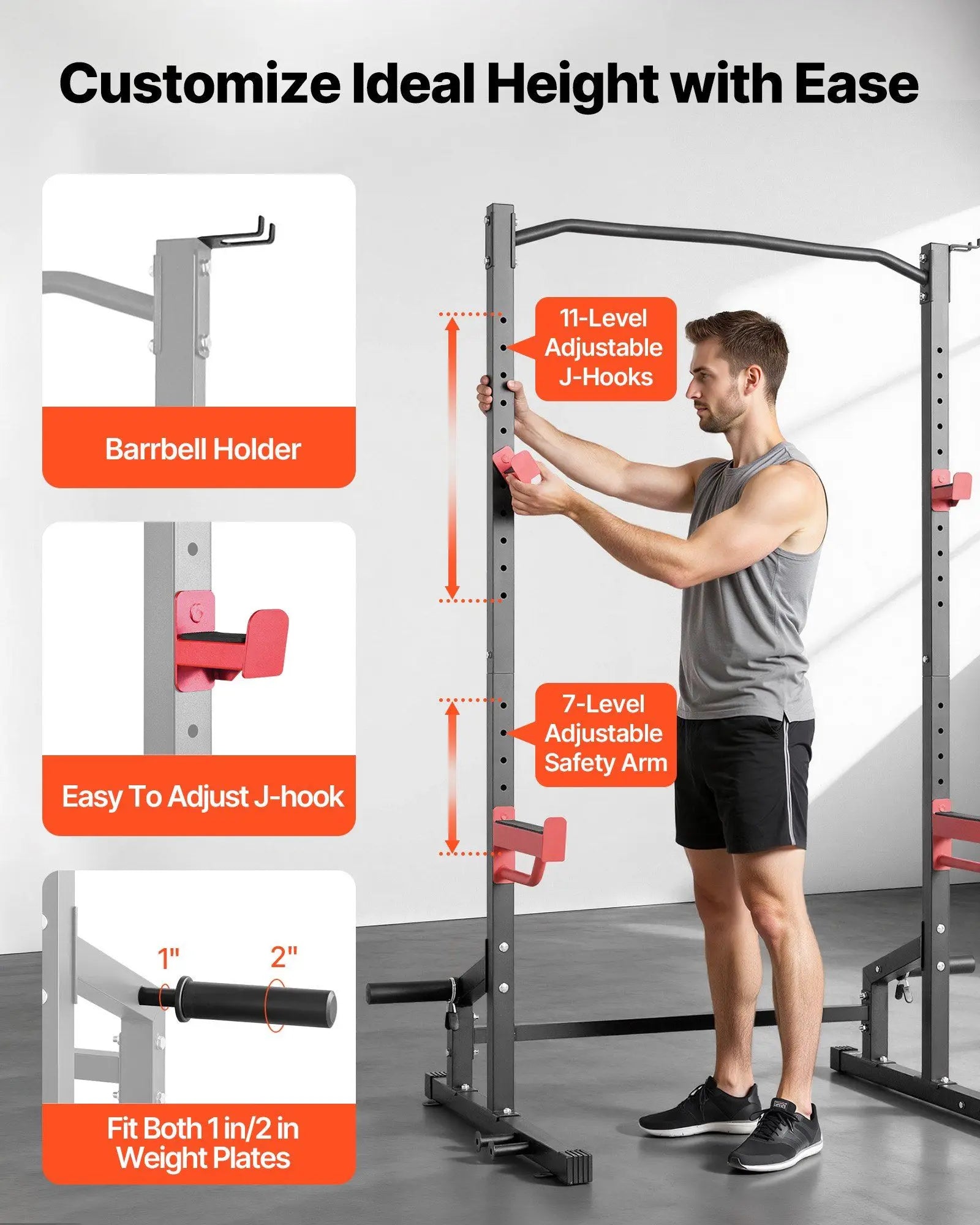 Power Cage Squat Rack, Multifunctional Power Rack Home Gym, 1000LBS Strength Training Workout Equipment with 4 Band Pegs,