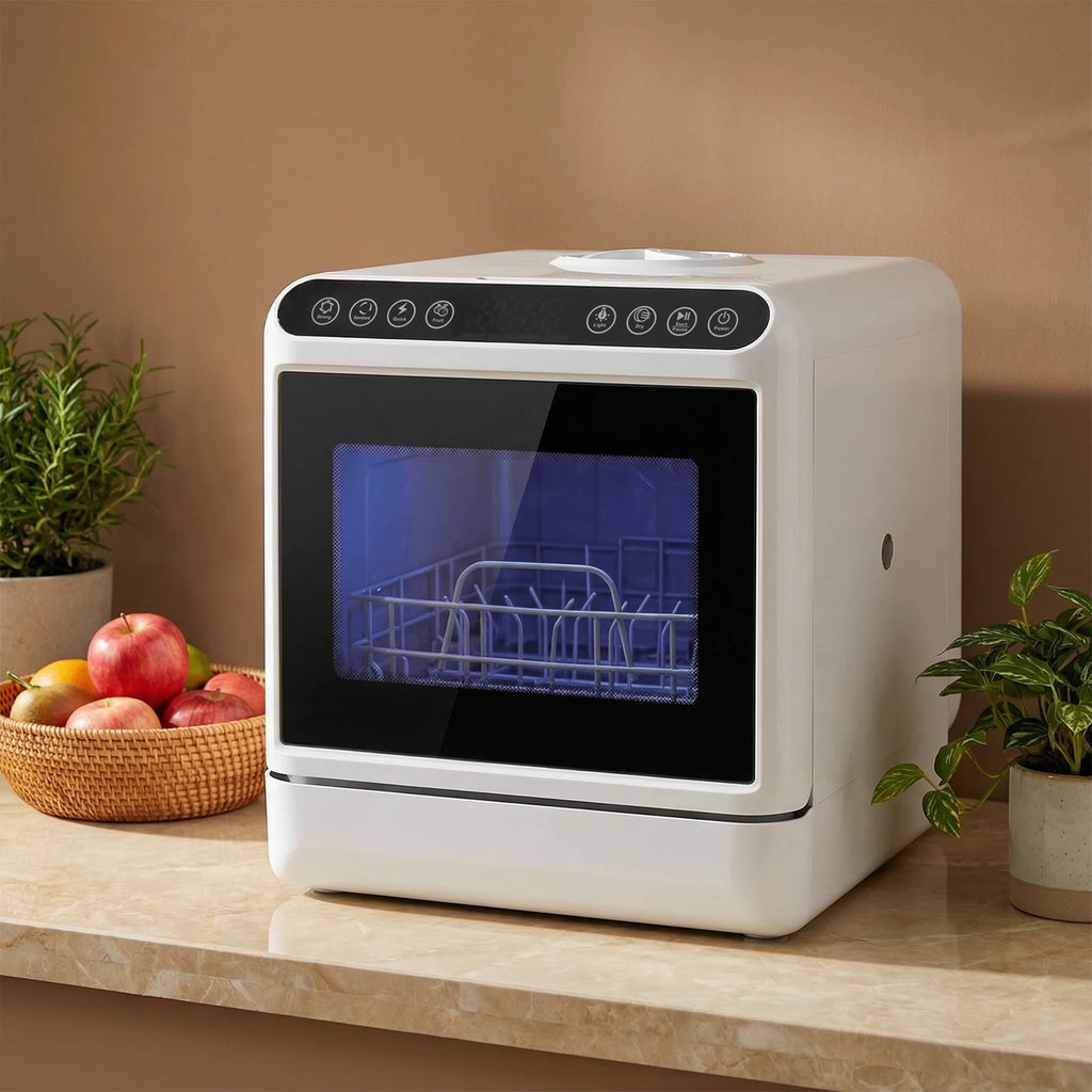 Portable Dishwasher with 6L Built-in Water Tank Automatic Dishwasher 360° Dual Spray High-Temp& Air-Dry Function for Apartments